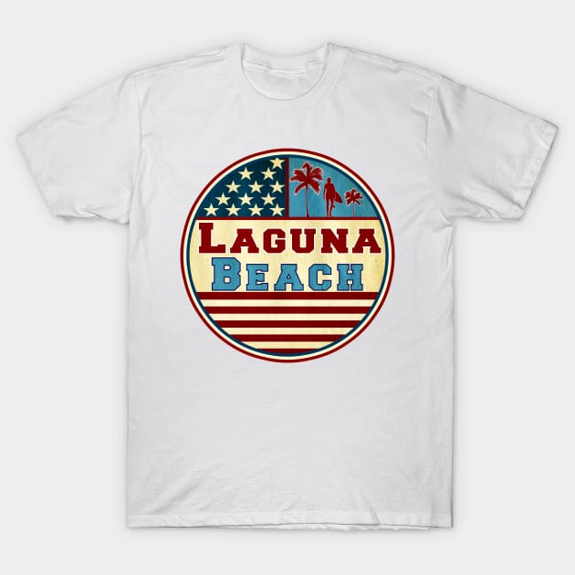 Surfing Laguna Beach California Ocean Surf Palms Surfer T-Shirt by TravelTime